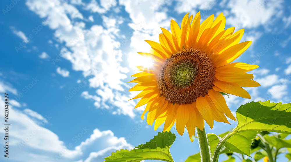 Close up photography of a sunflower with a bright blue summer sky background Close up photography of a sunflower with a bright blue summer sky background