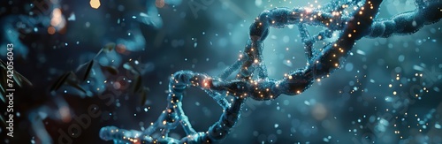 a doctor holding a dna molecules under the microscope, in the style of sci-fi environments, motion blur panorama photo