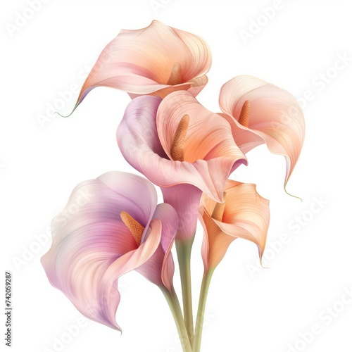 calla lily on white background  in the style of colorful realism  light pink and beige