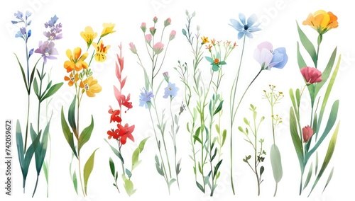 wild flower illustrations included on a white background  in the style of realistic textures  emotive fields of color  nature painter