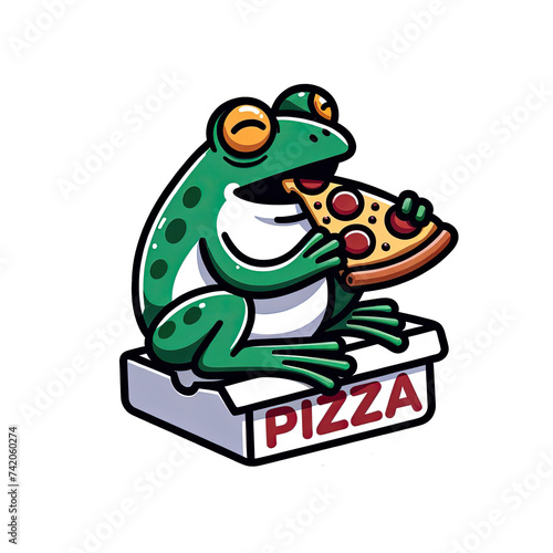 frog cartoon enjoy eating delicious pizza illustration