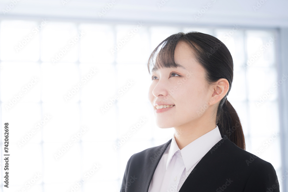 Profile of a college student woman looking up to find a job or a new job Image of a new graduate or a new job Profile of a college student woman looking up to find a job or a new job Image of a new graduate or a new job