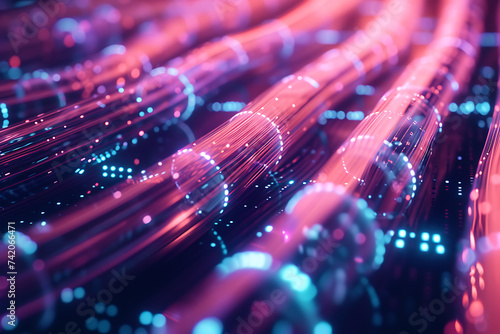 Glowing data cables transferring information as a technology background, with bokeh light effect