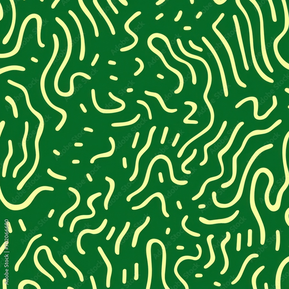Green fun line doodle seamless pattern