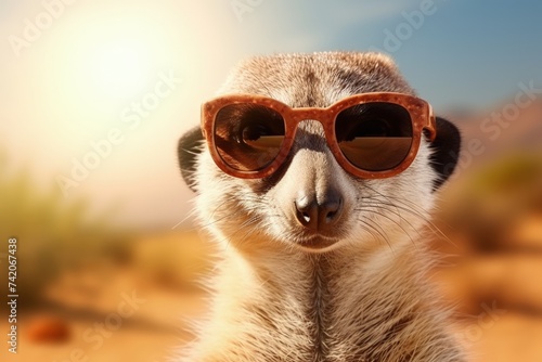 meerkat with sunglasses in field