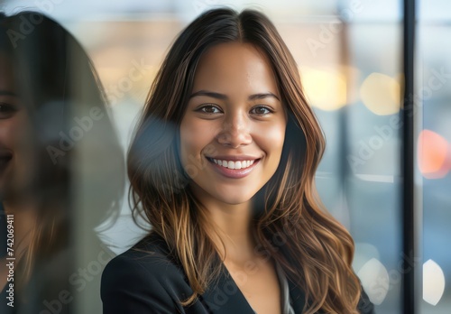 Wallpaper Mural business woman smiling in her office Torontodigital.ca