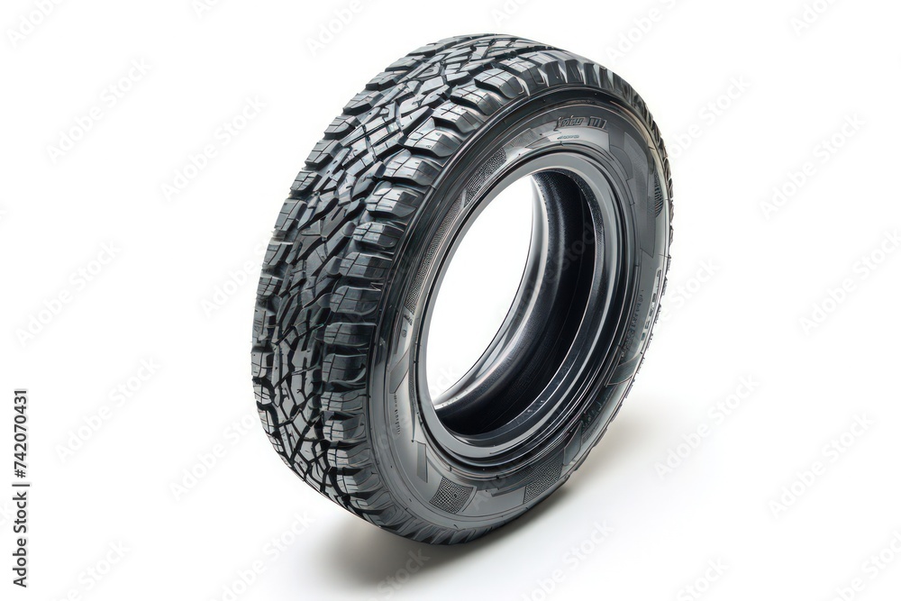 close view a winter tire in shown, white background close view a winter tire in shown, white background