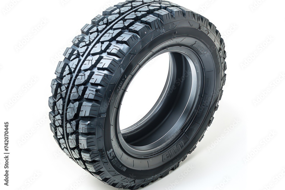 close view a winter tire in shown, white background