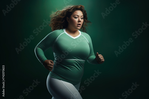 overweigh beautiful woman in sportswear training photo