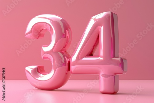 Numeral 34 thirty four, date or birthday concept. Backdrop with selective focus and copy space photo