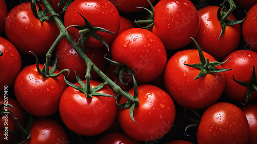 Fresh ripe red tomatoes background, top view © lermont51
