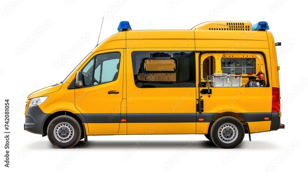 realistic photo of ambulance, white background