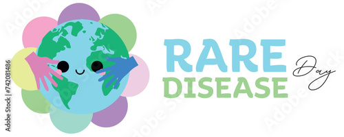 Banner for Rare Disease Day with planet Earth and hands
