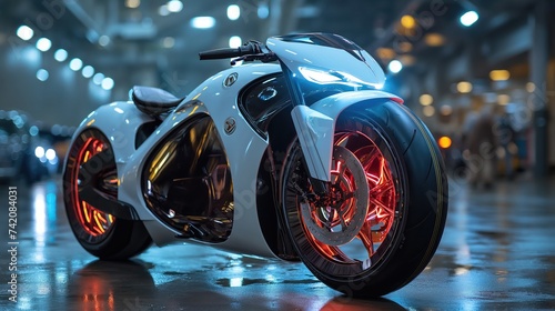 Futuristic sports motorcycle. electric motorcycle concept. Created with Generative AI.