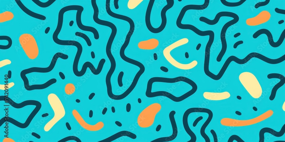 Teal fun line doodle seamless pattern