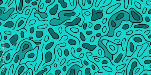 Turquoise fun line doodle seamless pattern