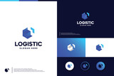 abstract logistic logo ,box , arrow, logo design vector.