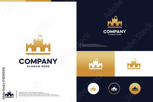 luxury castle, historical building, logo design vector.