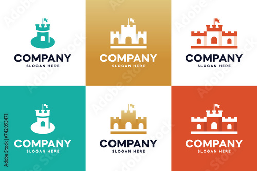 set of castle wall, defense , collection icon, logo design template.