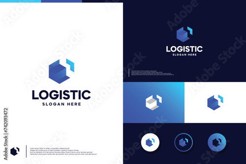 abstract logistic logo ,box , arrow, logo design vector.
