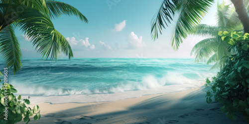 Tropical palm trees with beach background © Black Pig