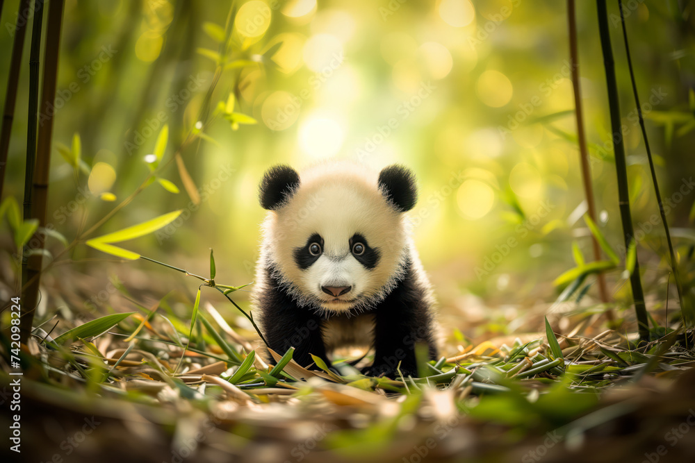Adorable Panda Cub in a Bamboo Grove Adorable Panda Cub in a Bamboo Grove