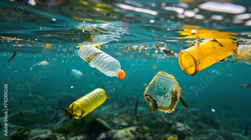 Waste in the ocean posing a serious threat to the marine ecosystem. Plastics, industrial waste and other polluting materials contaminate ocean waters and global health. © Vagner Castro
