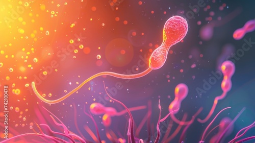 Vibrant Close-up of Sperm Cells on a Colorful Abstract Background