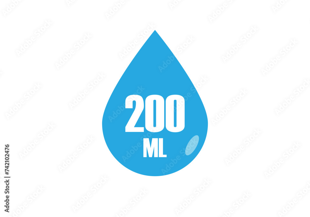 200 ml. Vector volume of 200 milliliters. Liquid drop design isolated on white background 200 ml. Vector volume of 200 milliliters. Liquid drop design isolated on white background