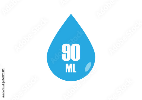 90 ml. Vector volume of 90 milliliters. Liquid drop design isolated on white background