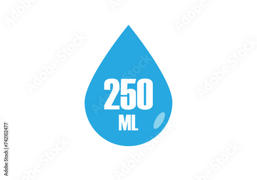 250 ml. Vector volume of 250 milliliters. Liquid drop design isolated on white background