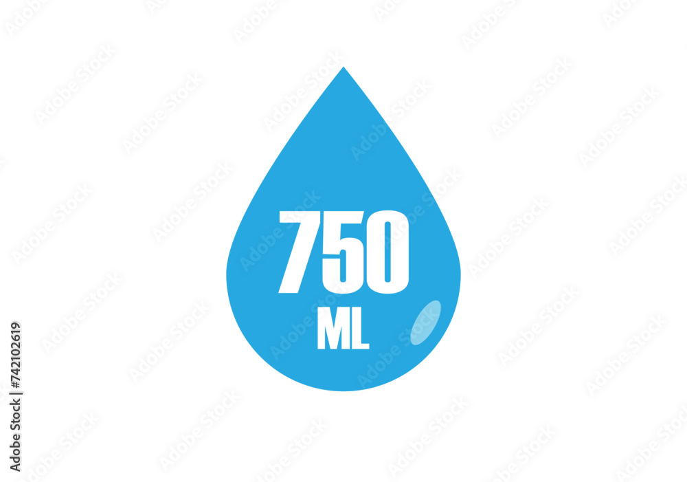 750 ml. Vector volume of 750 milliliters. Liquid drop design isolated on white background 750 ml. Vector volume of 750 milliliters. Liquid drop design isolated on white background
