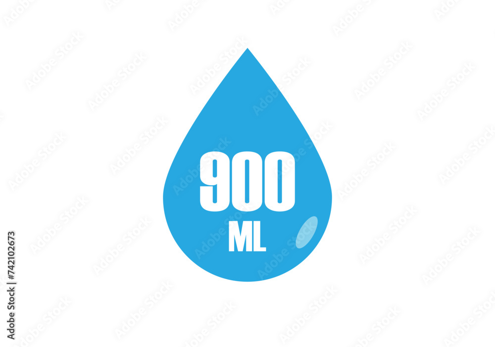 900 ml. Vector volume of 900 milliliters. Liquid drop design isolated on white background 900 ml. Vector volume of 900 milliliters. Liquid drop design isolated on white background