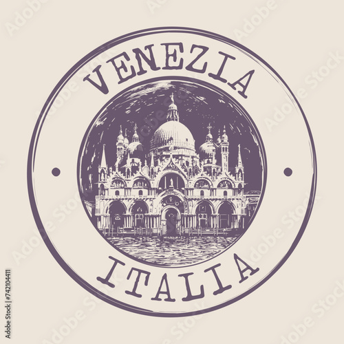 Venice, Italy Stamp City Postmark. Silhouette Postal Passport. Round Vector Icon. Vintage Postage Design. photo