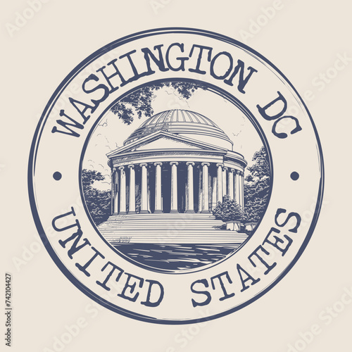 Washington DC, United States Stamp City Postmark. Silhouette Postal Passport. Round Vector Icon. Vintage Postage Design. photo