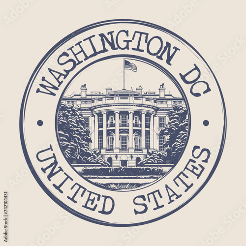 Washington DC, United States Stamp City Postmark. Silhouette Postal Passport. Round Vector Icon. Vintage Postage Design. photo