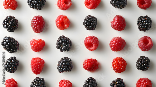 Assorted Berries Arranged in an Orderly Grid