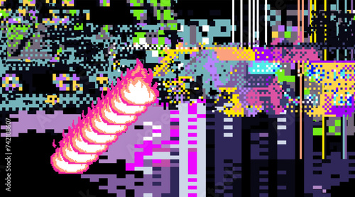 Abstract glitched and pixelated background.