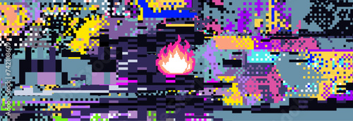 Abstract glitched and pixelated background.