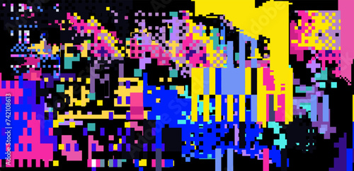 Abstract glitched and pixelated background.