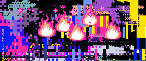 Abstract glitched and pixelated background.