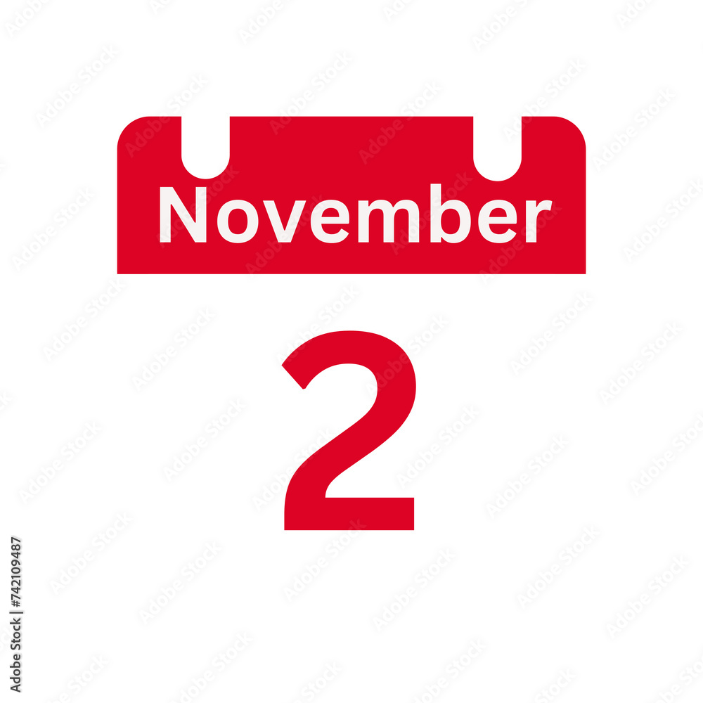 November 2 Calendar Day or Calendar Date for Deadlines / Appointment On a clear transparent background November 2 Calendar Day or Calendar Date for Deadlines / Appointment On a clear transparent background