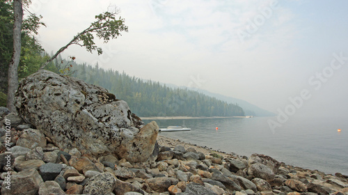 A foggy day at Sushwap Lake BC Canada photo
