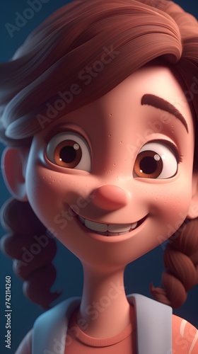 3d illustration of a cute cartoon girl with a smile on her face