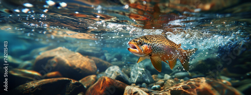 Trout in the clear water river streams of the north. photo