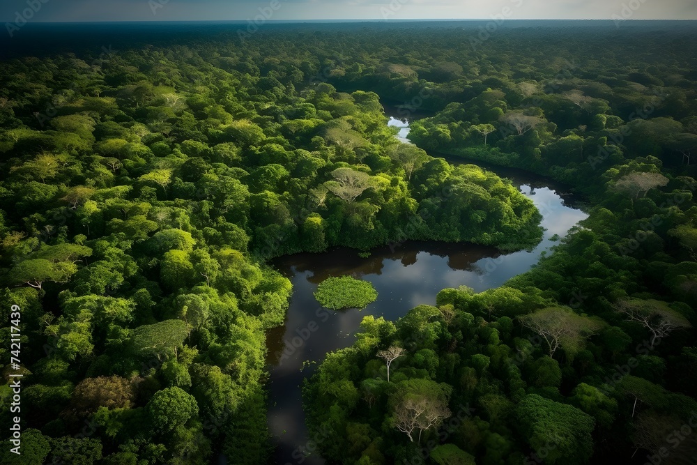 River in the jungle, seen from above. nearby Manaus, the Amazon jungle