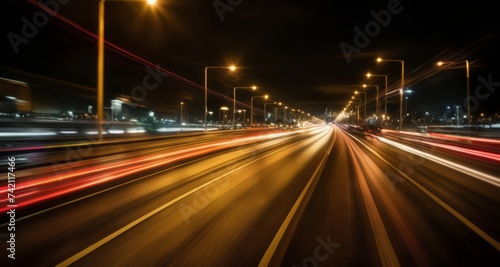  Vibrant city lights at night, blurred motion of traffic © vivekFx