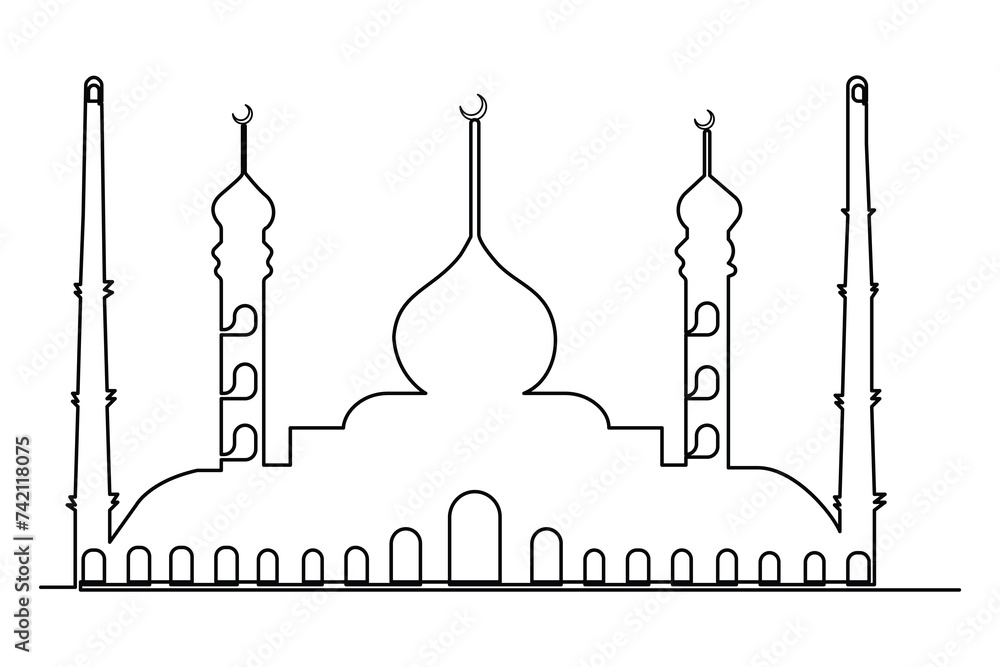 Continuous one line Ramadan symbol. mosque line concept outline vector art illustration Continuous one line Ramadan symbol. mosque line concept outline vector art illustration