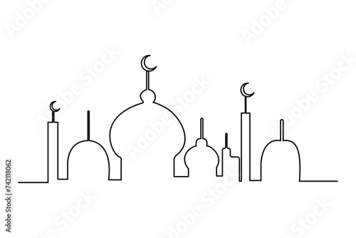 Continuous one line Ramadan symbol. mosque line concept outline vector art illustration 