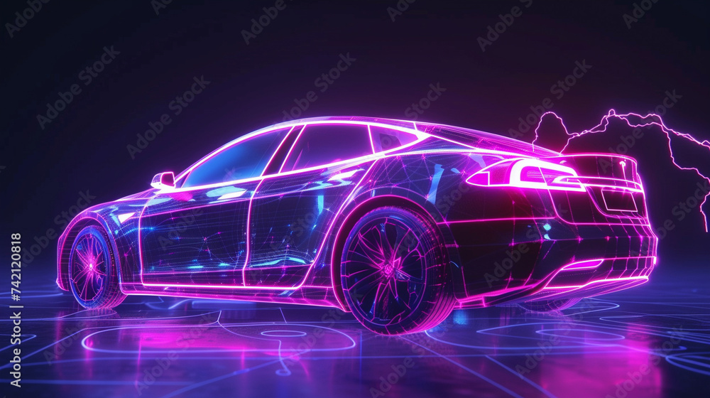 3D animation of a sleek, modern car, surged by bolts of electric energy, creating a captivating and unique aura 3D animation of a sleek, modern car, surged by bolts of electric energy, creating a captivating and unique aura